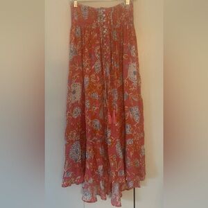 Rachel Zoe elastic waist mother of pearl button front maxi-skirt L